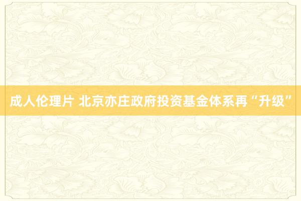 成人伦理片 北京亦庄政府投资基金体系再“升级”